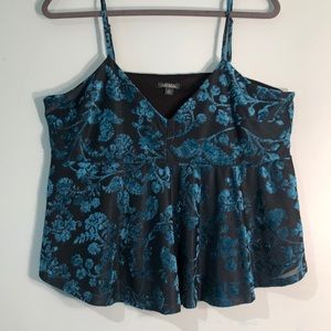 Blue Velvet Floral Spaghetti Strap Top